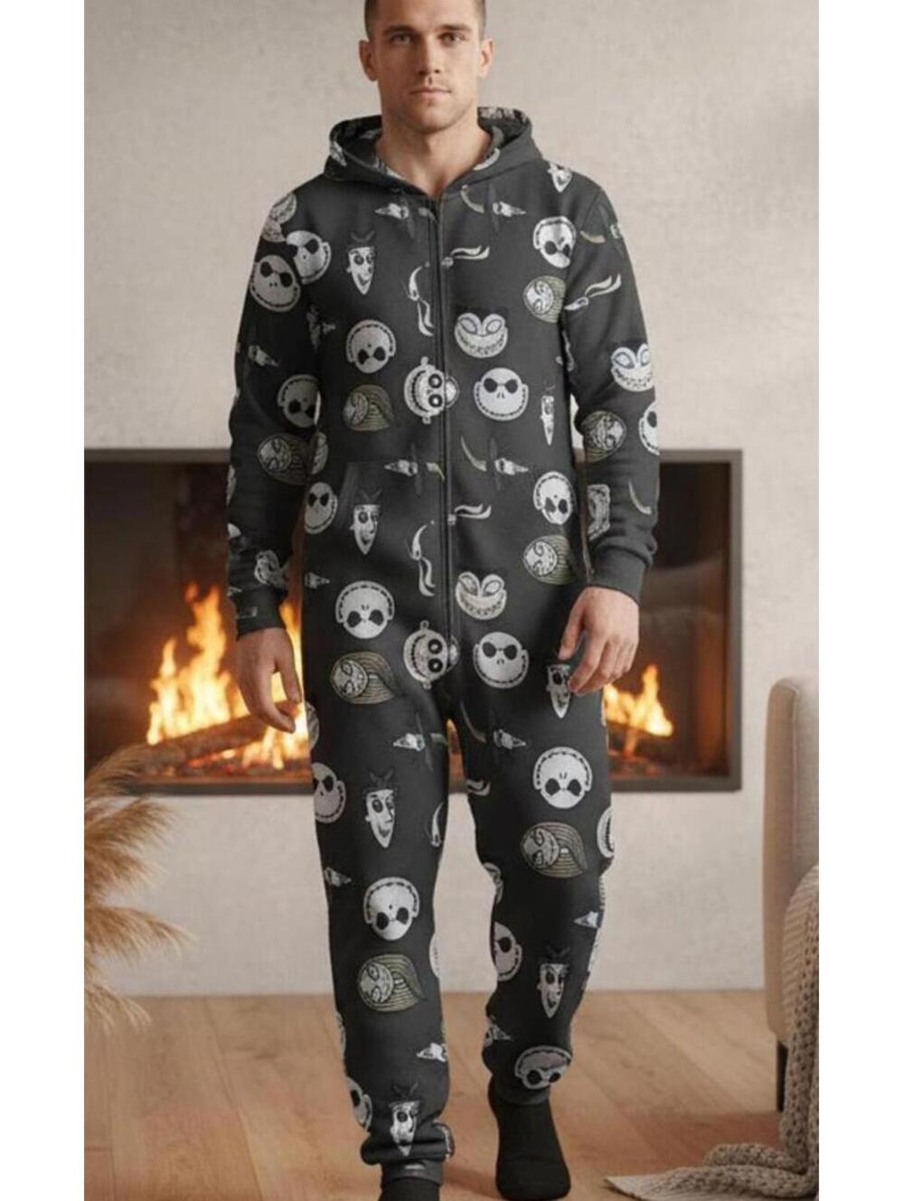 Disney Nightmare Before Christmas Jack Skellington Hooded One Piece Pajamas L